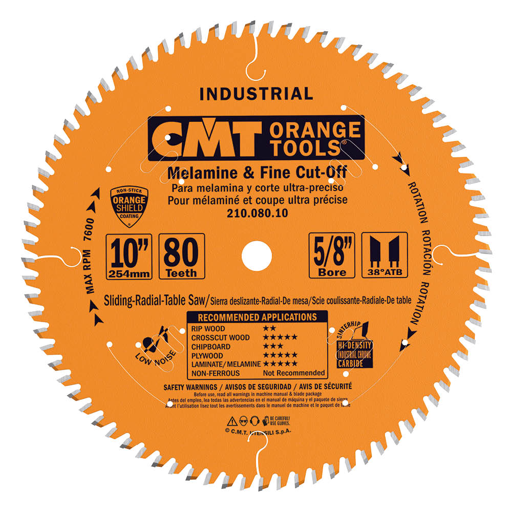 CMT 10" x 80T x 5/8" Industrial  Melamine & Fine Cut-Off Tungsten Carbide Tipped Circular Saw Blade