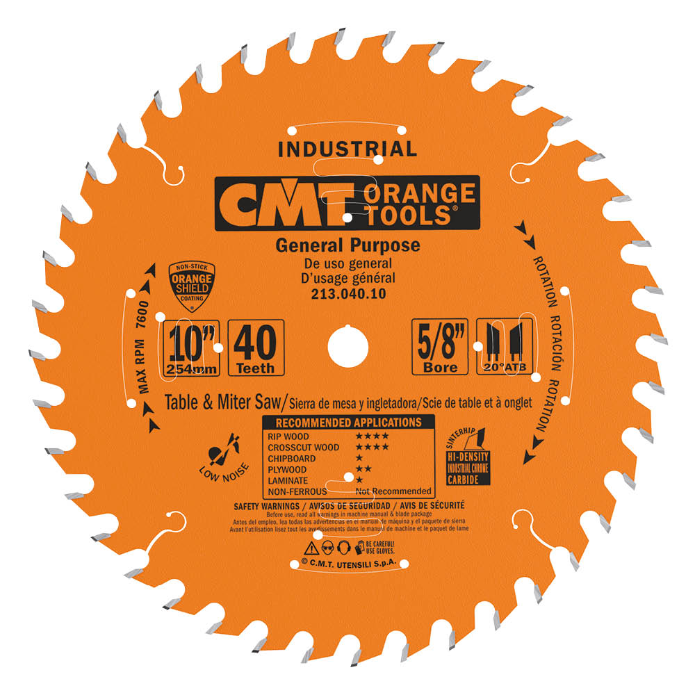 CMT 10" x 40T x 5/8" Industrial General Purpose Tungsten Carbide Tipped Circular Saw Blade