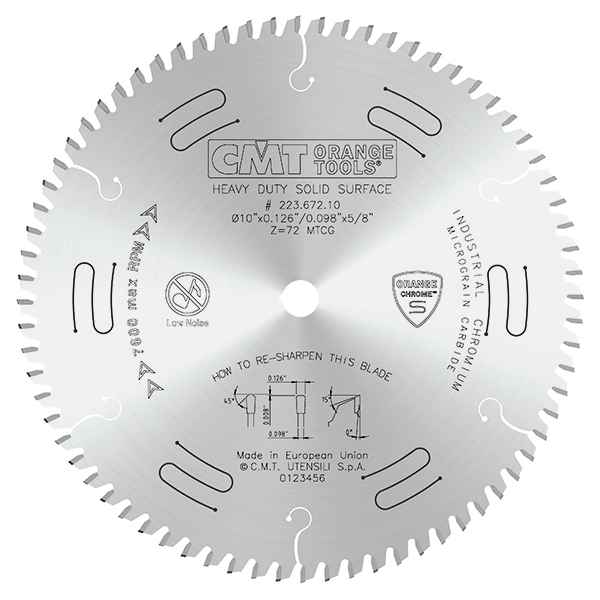 CMT 10" x 72T x 5/8" Heavy Duty Solid Surface Tungsten Carbide Tipped Circular Saw Blade