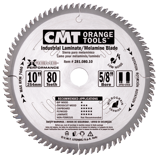 CMT 10" x 80T x 5/8" Industrial XTreme Long Life Tungsten Carbide Tipped Circular Saw Blade