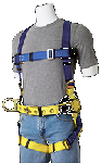 Gemtor 955H Sub-pelvic, polyester full-body harness with foam back pad, and removable, heavy-duty tongue buckle waist belt positioning D-rings on back pad, pass-thru leg straps