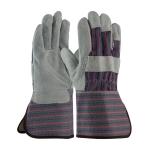 PIP Grade B/C Blue Fabric Back Shoulder Split Cowhide Leather Palm Gloves - Rubberized Gauntlet Cuff
