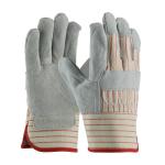 PIP B/C Grade Ladies Gray Fabric Back Shoulder Split Cowhide Leather Palm Gloves - Rubberized Safety Cuff