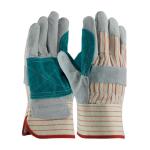 PIP B/C Grade Gray Fabric Back Shoulder Split Cowhide Leather Jointed Inner Double Palm Gloves - Rubberized Safety Cuff
