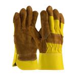 PIP Economy Grade Yellow Hi-Vis Fabric Back Shoulder Split Cowhide Leather Palm Gloves - Rubberized Safety Cuff