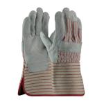 PIP C Grade Gray Fabric Back Shoulder Split Cowhide Leather Palm Gloves - Rubberized Gauntlet Cuff