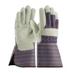 PIP Regular Grade Blue Fabric Back Top Grain Cowhide Leather Palm Gloves - Gauntlet Cuff
