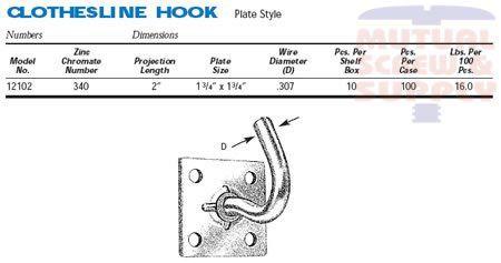 Plate Style Zinc Plated Steel Clothesline Hooks