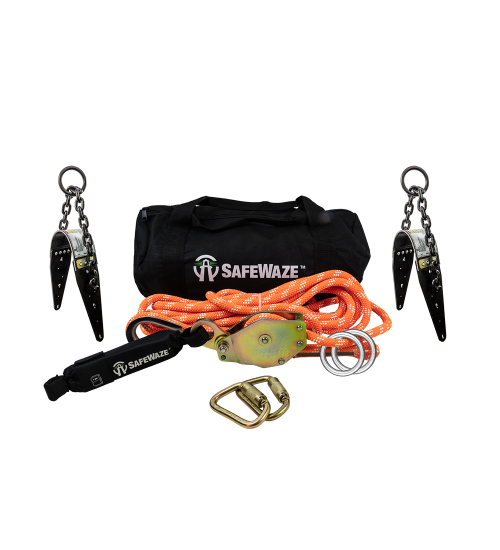 SafeWaze 2 Person Rope Horizontal Lifeline Kit w/ Chain Anchors