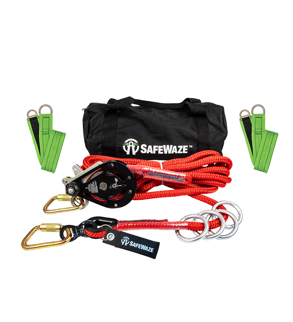 SafeWaze 4 Person Rope Horizontal Lifeline Kit w/ Cross Arm Straps