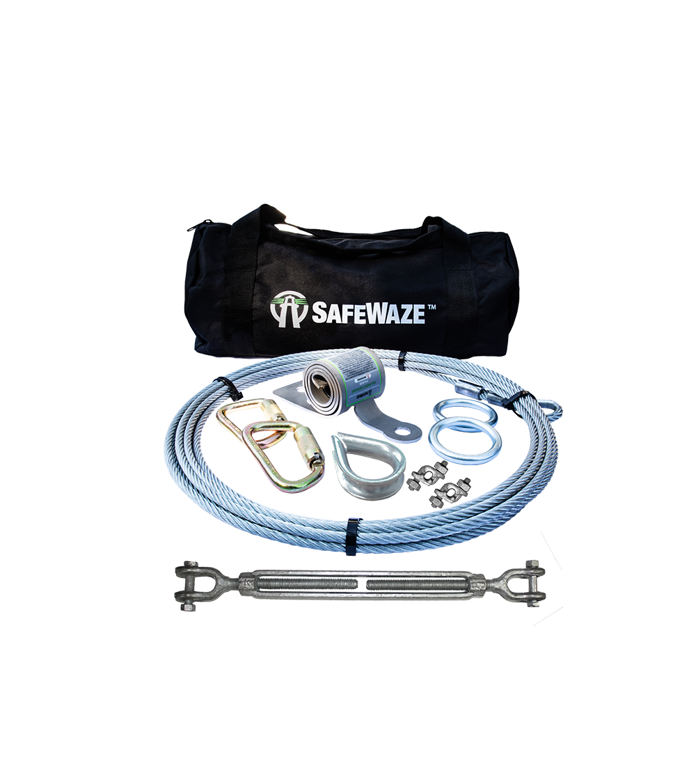 SafeWaze 2 Person Cable Horizontal Lifeline Kit w/ Coil Energy Absorber