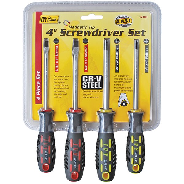 1/4 x 12 3/16 x 12 SK Hand Tool 86324 SureGrip Long Reach 4-Piece Combination Screwdriver Set 5/16 x 12 Slotted Screwdrivers P2 x 16 Phillips Screwdriver Made in U.S.A. 