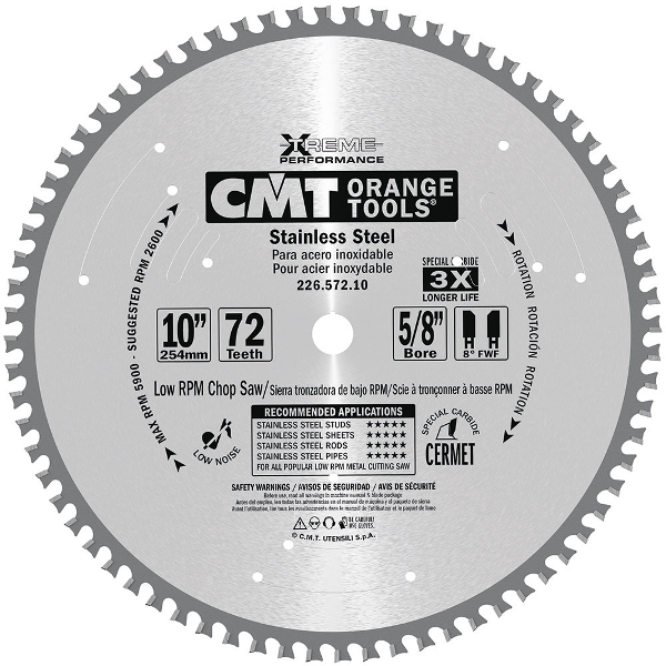 CMT 7-1/4" x 48T x 5/8" Industrial Stainless Steel Tungsten Carbide Tipped Circular Saw Blade