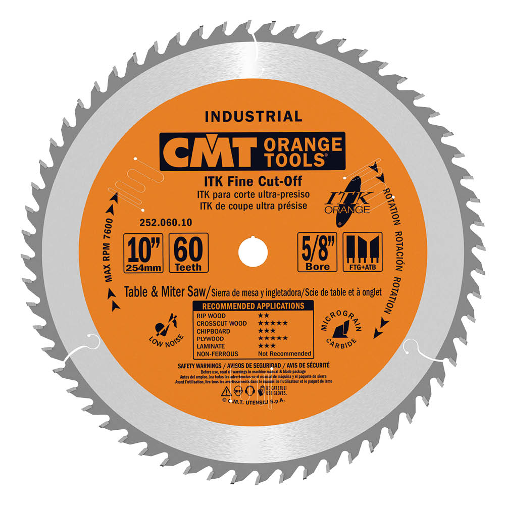 CMT 10" x 60T x 5/8" ITK Fine Cut-Off Tungsten Carbide Tipped Circular Saw Blade