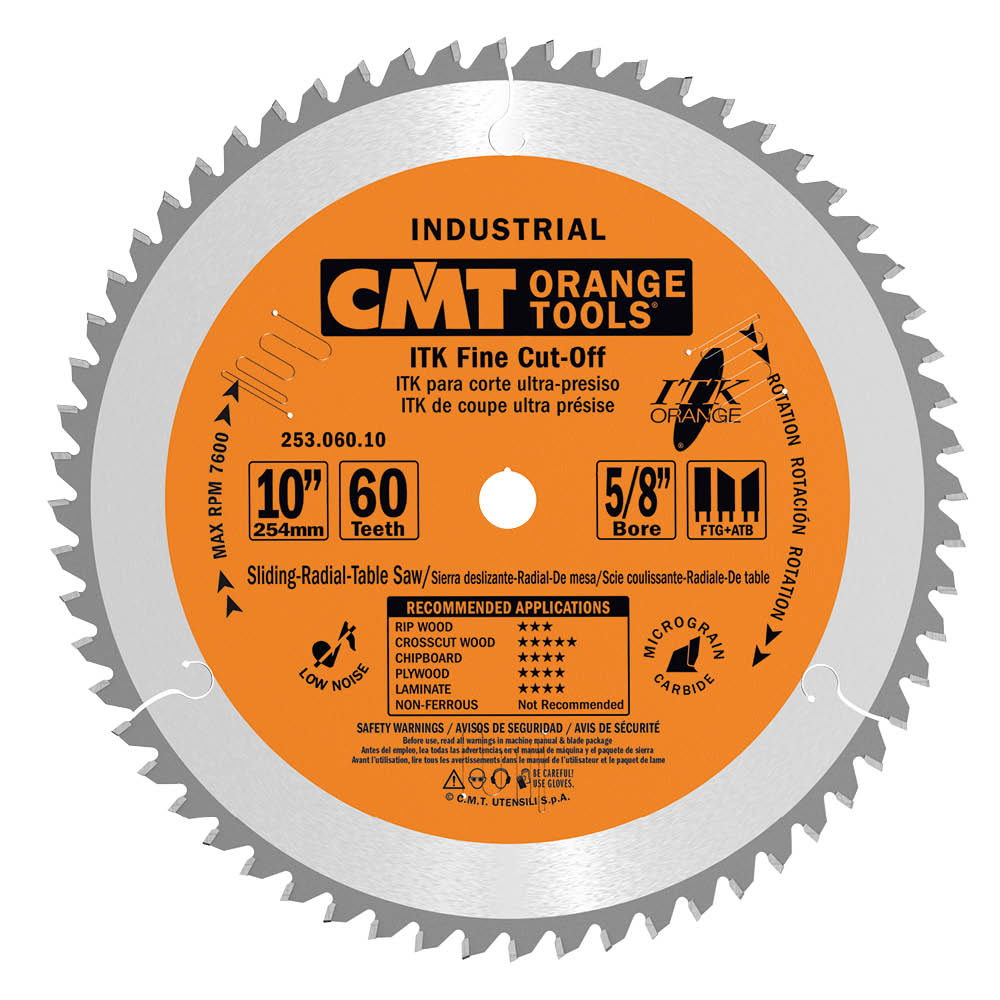 CMT 8-1/2" x 60T x 5/8" ITK Finish Sliding Compound Miter Tungsten Carbide Tipped Circular Saw Blade
