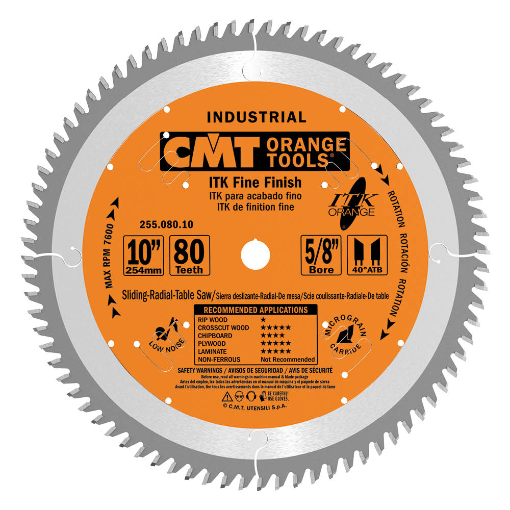 CMT 10" x 80T x 5/8" ITK Fine Finish Tungsten Carbide Tipped Circular Saw Blade