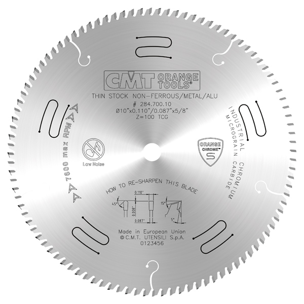 CMT 10" x 100T x 5/8" Industrial Thin Stock Non-Ferrous Tungsten Carbide Tipped Circular Saw Blade