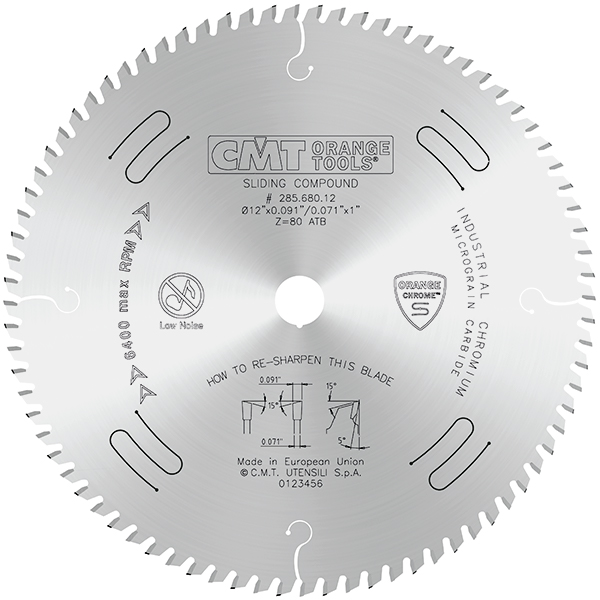CMT 12" x 80T x 1 Fine Finishing Sliding Compound Tungsten Carbide Tipped Circular Saw Blade