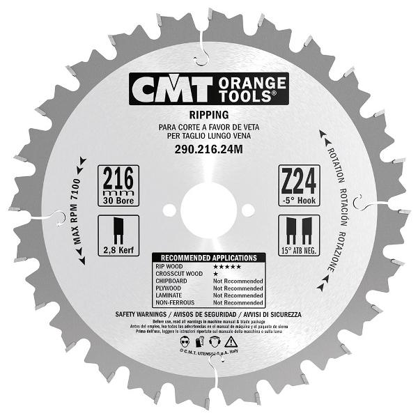 CMT 8-1/4" x 24T x 30mm Portable Machine Rip Tungsten Carbide Tipped Circular Saw Blade