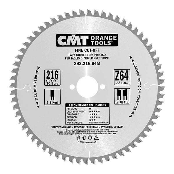 CMT 8-1/4" x 48T x 30mm" Portable Machine Fine Cut-Off Tungsten Carbide Tipped Circular Saw Blade