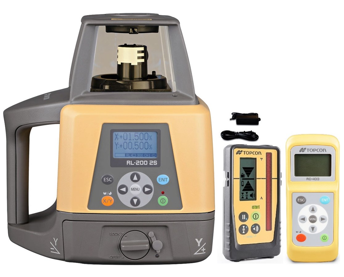 Topcon RL-200 2S Dual Grade Laser with LS-100D Laser Receiver and Rechargeable Battery (314920782)