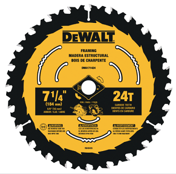 DeWalt 7-1/4" 24 TPI Framing Wood Cutting Circular Saw Blade