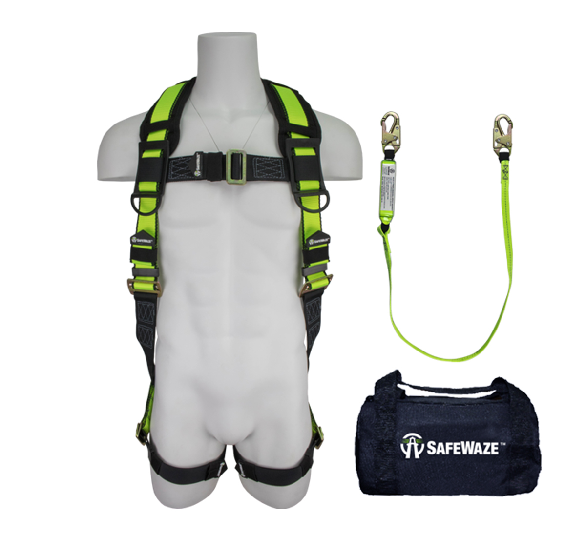 SafeWaze PRO Pass Through Leg Harness & High Profile Lanyard Fall Protection Kit