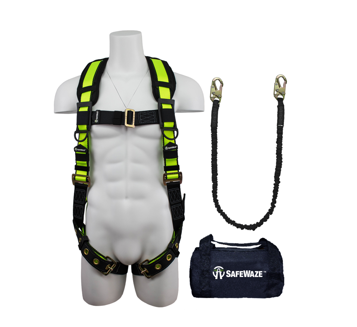 SafeWaze PRO Grommet Leg Harness & Low Profile Lanyard Fall Protection Kit