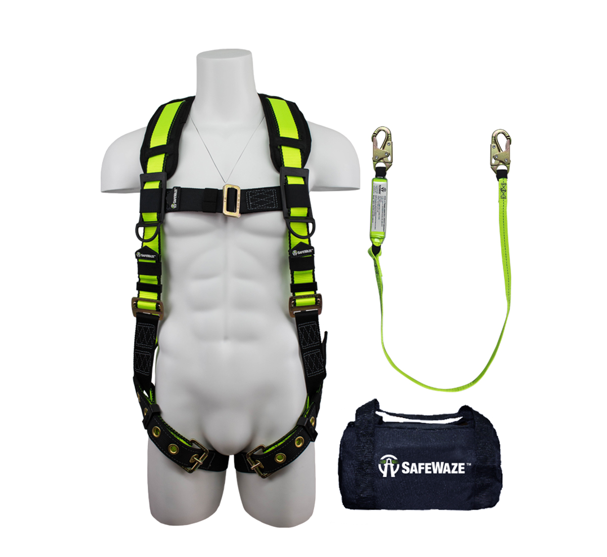 SafeWaze PRO Grommet Leg Harness & High Profile Lanyard Fall Protection Kit