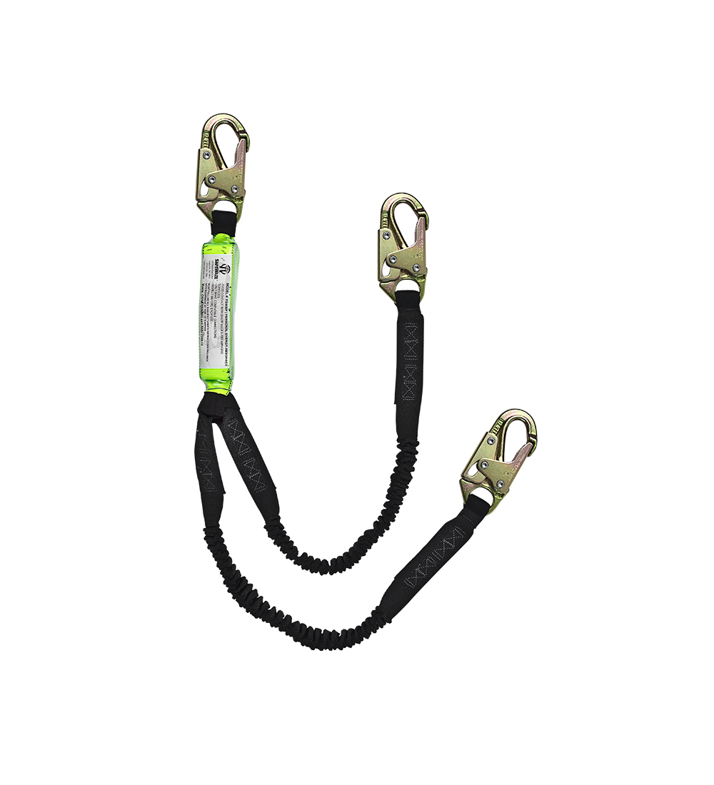 SafeWaze 6’ Dual-Leg Stretch Energy Absorbing Lanyard w/ Double-Locking Snap Hooks
