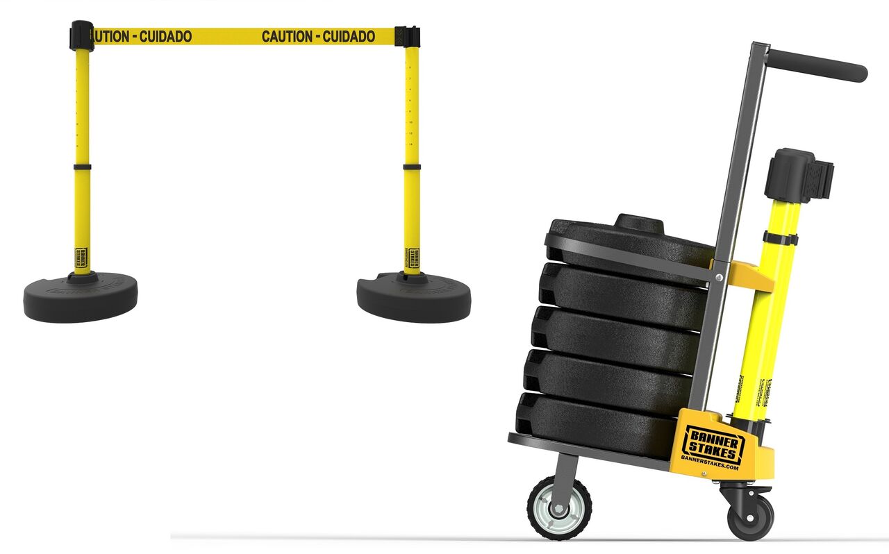 Banner Stakes Plus Cart Package With Yellow "Caution-Cuidado" Banner