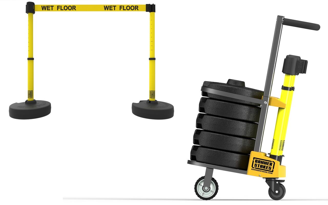 Banner Stakes Plus Cart Package With Yellow "Wet Floor" Banner