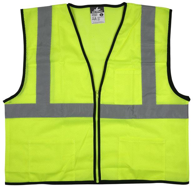MCR Safety Economy Class 2 ANSI Lime Mesh Zipper 3 Pockets Safety Vest