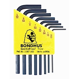 Bondhus 12232, Set 8 Hex L-Wrenches .050 - 5/32 - Short