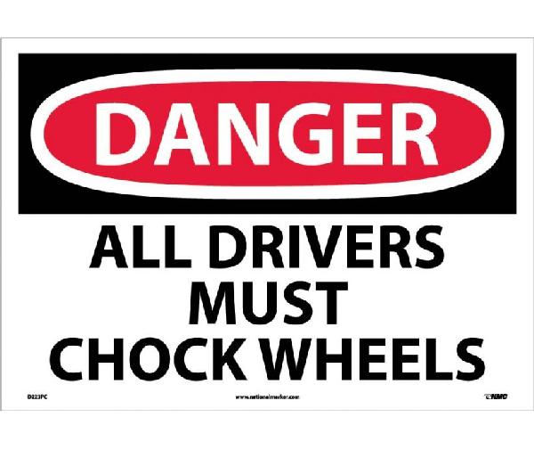 LARGE FORMAT DANGER ALL DRIVERS MUST CHOCK WHEELS SIGN