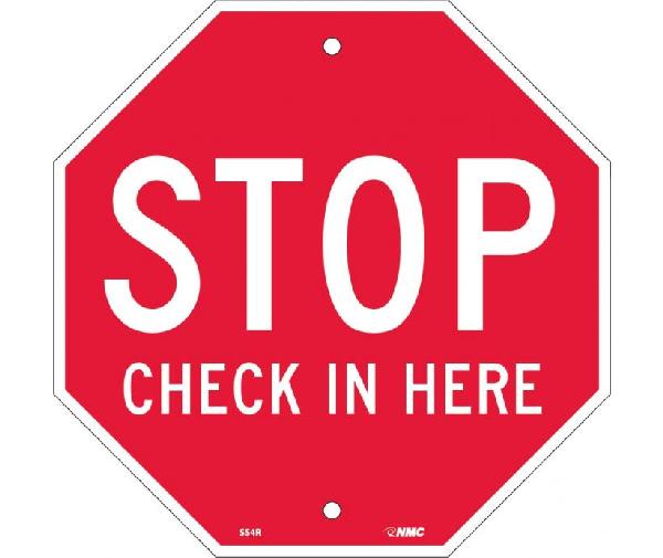 STOP CHECK IN HERE SIGN