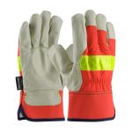 PIP Top Grain Hi-Vis Orange Nylon Back Thinsulate™ Lined Pigskin Leather Palm Drivers Gloves - Rubberized Safety Cuff