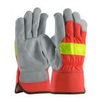 PIP Maximum Safety® Hi-Vis Orange Nylon Back Shoulder Split Cowhide Leather Palm Gloves - Large