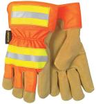 MCR Safety Luminator 2.5" Cuff Fleece Lined Pigskin Hi-Vis Back Gloves
