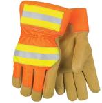 MCR Safety Luminator 2.5" Cuff Thermosock Lined Pigskin Hi-Vis Back Gloves