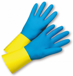 West Chester Standard 22 Mil Blue Flock Lined Neoprene Over Yellow Latex Chemical Resistant Gloves