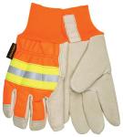 MCR Safety Luminator Thermosock Lined Pigskin Hi-Vis Back Gloves