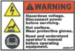 Decal, JetGo, WARNING: Hazardous Voltage. Disconnect Power Before Servicing, 2.5? x 1.75"