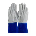 PIP® Gray/Blue Mig Tig Kevlar Stitched Top Grain Goatskin Leather Welding Gloves - Leather Slip-On Cuff