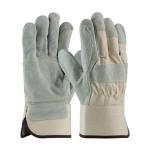 PIP White Heavy Split Cowhide Canvas Back Leather Double Palm Gloves - Rubberized Safety Cuff