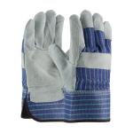 PIP Grade A/B Blue Fabric Back Shoulder Split Cowhide Leather Double Palm Gloves - Rubberized Safety Cuff
