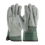 PIP Grade B Large Green Shoulder Split Cowhide 3/4 Leather Back Palm Gloves - Rubberized Safety Cuff