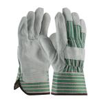PIP Grade B Green Fabric Back Shoulder Split Cowhide Leather Palm Gloves - Rubberized Safety Cuff