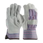 PIP Grade B/C Blue Fabric Back Shoulder Split Cowhide Leather Palm Gloves - Rubberized Safety Cuff