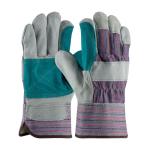 PIP Grade B/C Large Blue Fabric Back Shoulder Split Cowhide Leather Double Palm Gloves - Rubberized Safety Cuff
